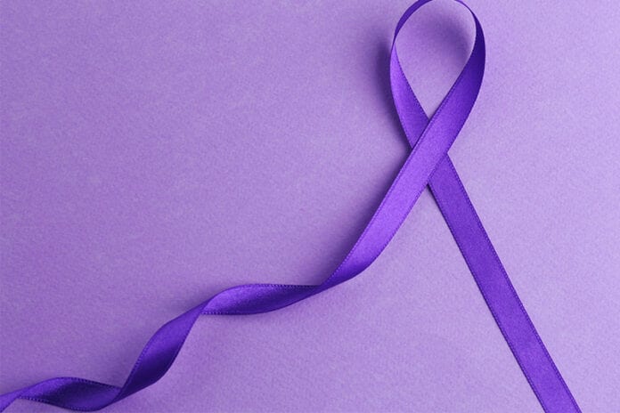 Alzheimer's awareness ribbon on gradient purple background