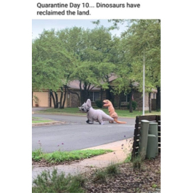 Funny meme about dinosaurs taking over the world during pandemic